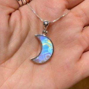 Moonstone Moon Sterling Silver Pendant, Flashy Jewelry, Astrological Jewelry